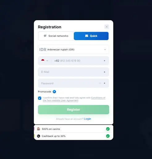 1win sign up sign in Indonesia
